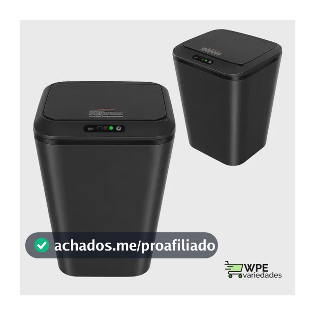 Lixeira Quadrada Preta 16L Inteligente Automática com Sensor para Banheiro e Cozinha
