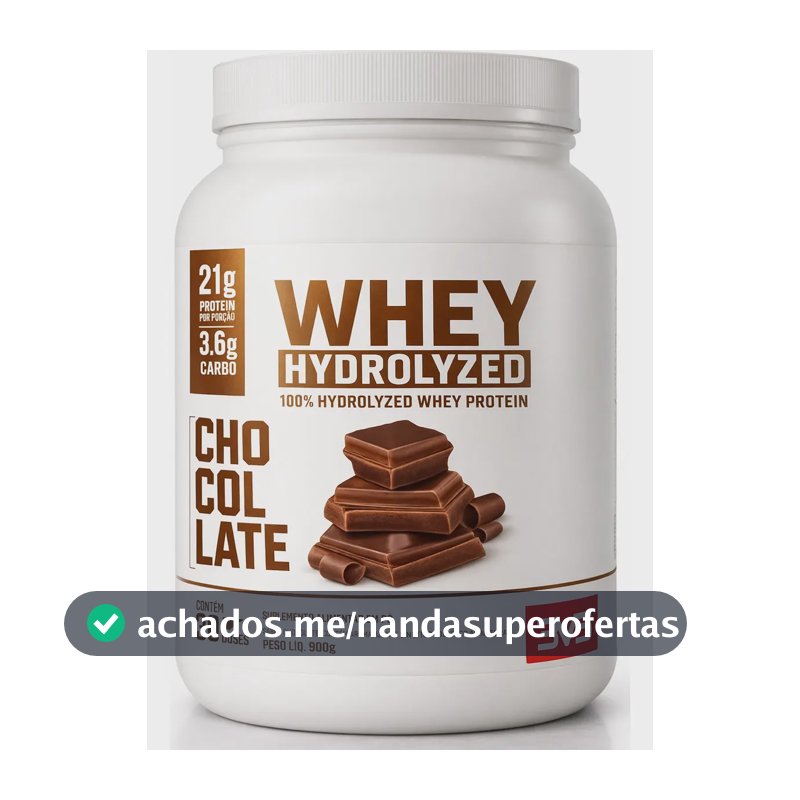 100% Whey Hidrolisado 900g Sabor Chocolate - Fórmula Exclusiva com Máxima Absorção e Concentração - 21g de Proteína por dose