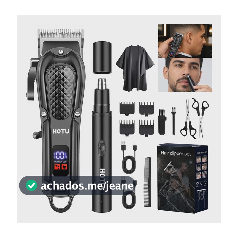 Kit Máquina Corta Cabelo Sem Fio Aparador De Pelo Nariz 14pc Preto 5v