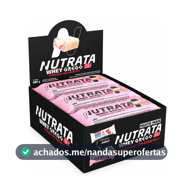 Barra de proteínas Nutrata WHEY Grego 40G sabor Morango com chantilly x 480g 12 un