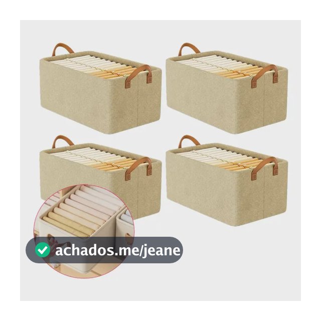 Kit 4 Cesto Caixa Organizadora Guarda Roupa Grande  Dobrável Bege