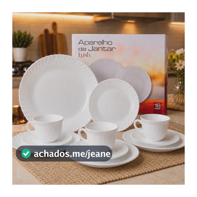 Aparelho De Jantar Cerâmica Ud 16 Peça Branco Canelado Agave Branco Canelado