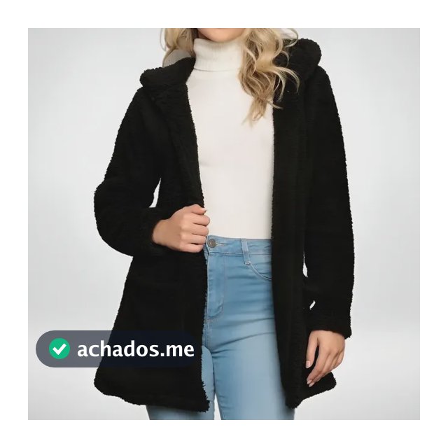 Blusa Teddy Feminino Casaco Sobretudo Inverno Bolsos Capuz
