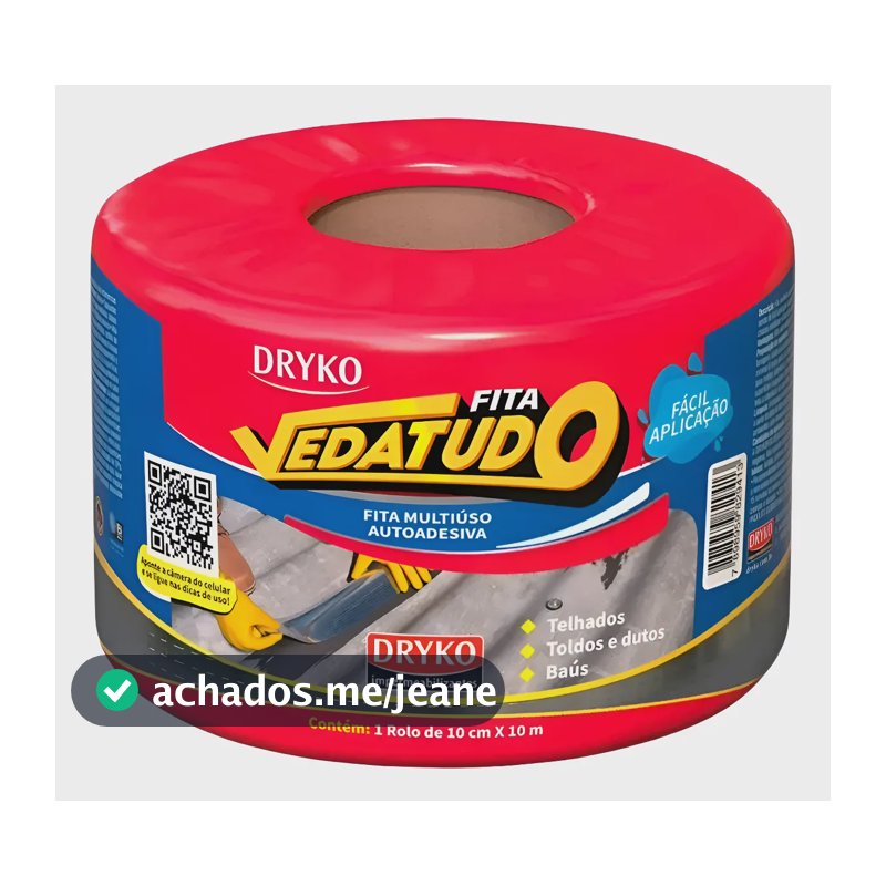 Fita Asfáltica Adesiva Vedatudo Dryko 10m X 10cm Manta Prateado