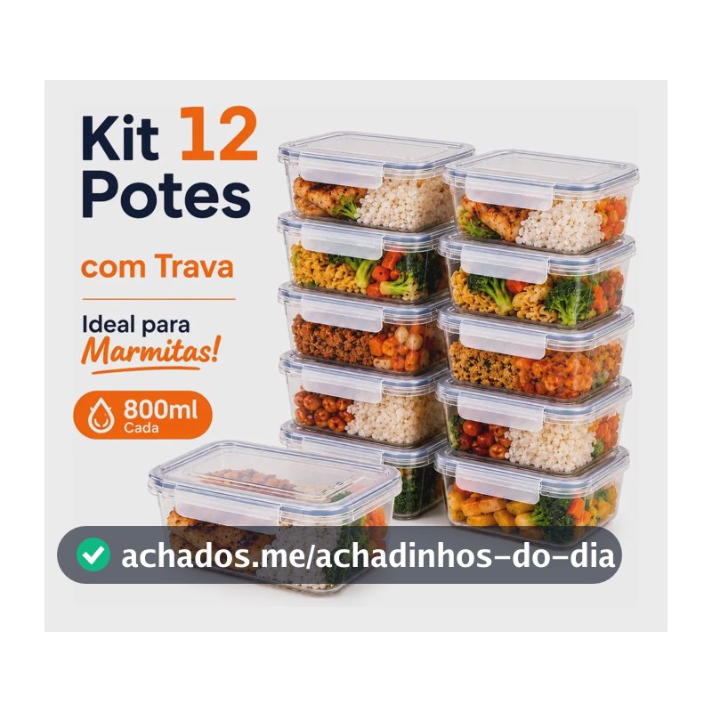 Kit 12 Potes Marmita Com Trava Lateral Freezer Microondas Transparente
