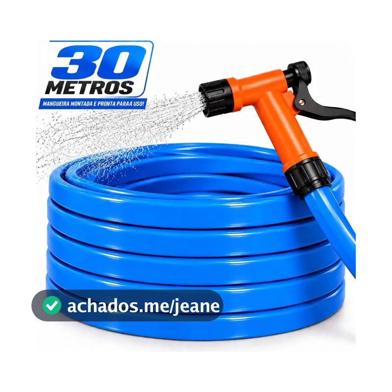 Mangueira De Jardim 30 Metros Reforçada Flexível 7/16 + Esguicho Pistola + Conector De Torneira Cor Azul