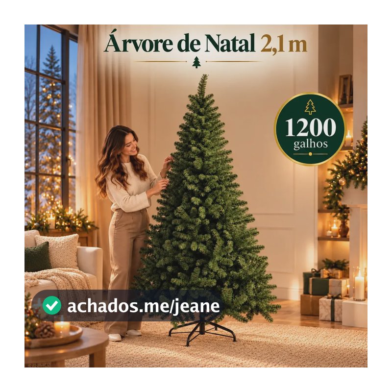 Árvore De Natal 2,10m Cheia 1200 Galhos Luxo Base Metálica Bello Festas Verde