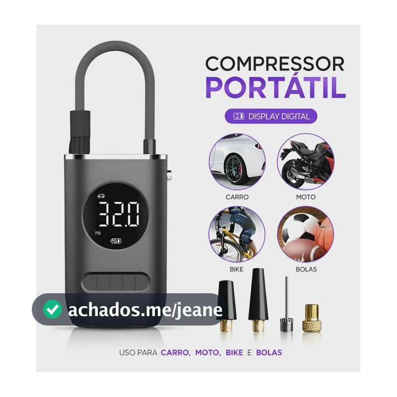 Compressor De Ar Portátil Recarregável 150psi Lanterna Cinza-escuro 127/220v