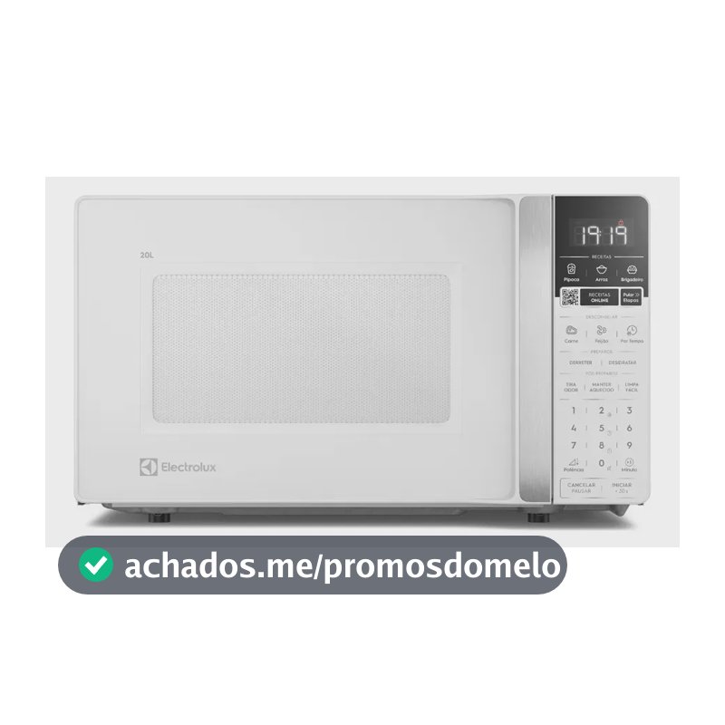 Micro-ondas Electrolux Efficient 20L Branco Função Descongelar e Receitas Pré-Programadas (ME20B)