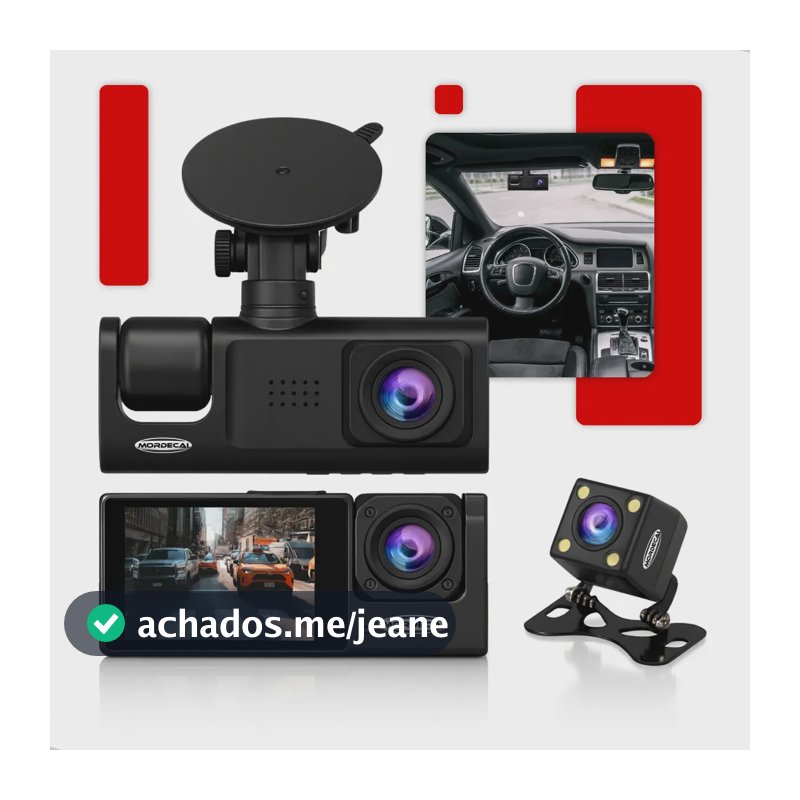 Camera Automotiva Veicular Carro 3 Câmeras Dianteira Frontal Traseira Ré Interna Hd 1080p Noturna Uber Taxi Segurança Gravadora Filmadora 360° Graus Mordecai