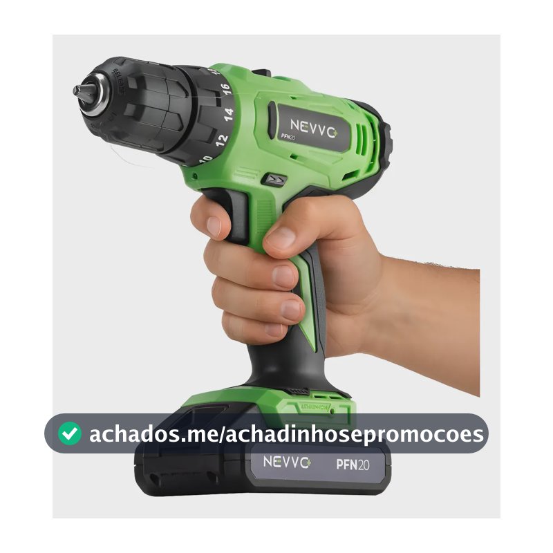 Parafusadeira Furadeira 20v 1400rpm Bivolt Sem Fio Nevvo Verde 20v 50/60 Hz