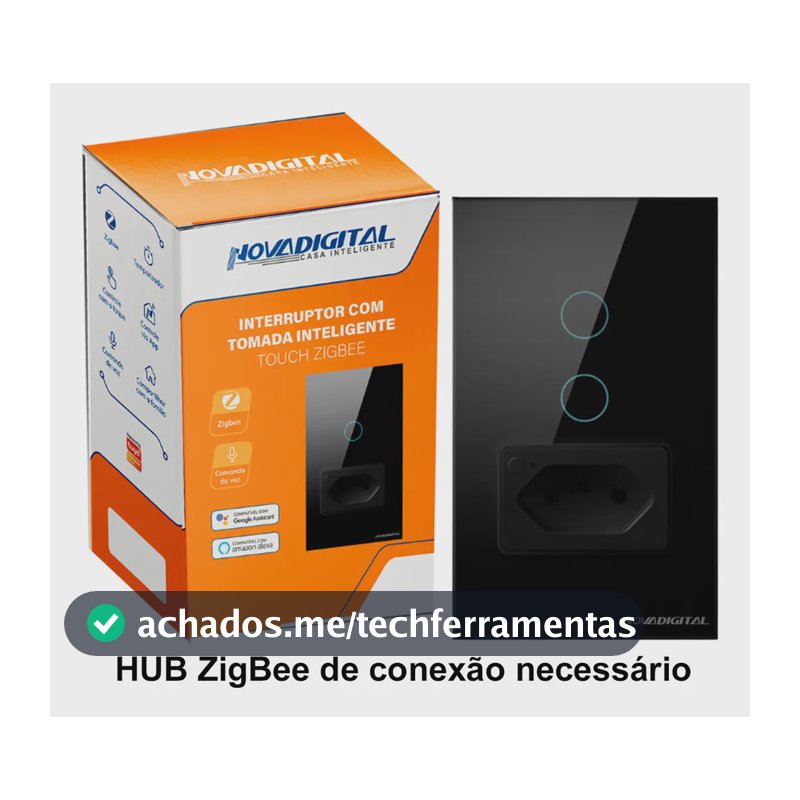 Interruptor Inteligente Tomada Zigbee Novadigital 2 Teclas Botões Touch Tuya Smart Life Alexa Google IT-ZB-02 110V 220V Bivolt Preto
