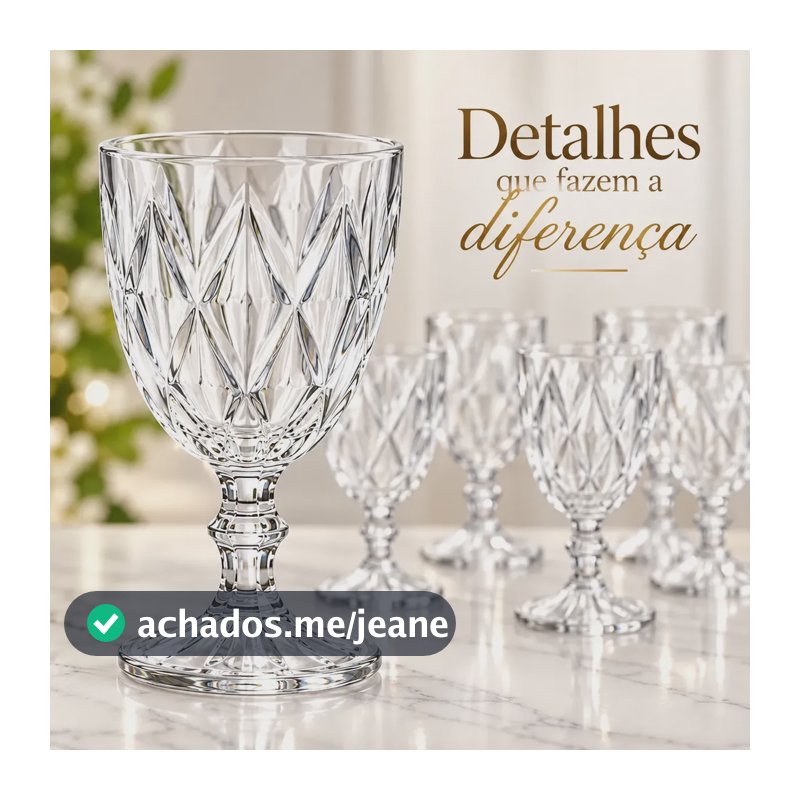 Kit 6 Taças De Vidro Clear Luxo Diamond 360ml Para Água Suco Vidro Transparente