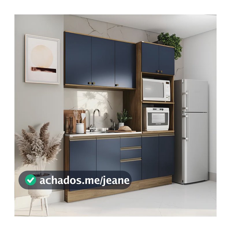 Cozinha Compacta Celeste Kappesberg 100% Mdf Azul 190cm