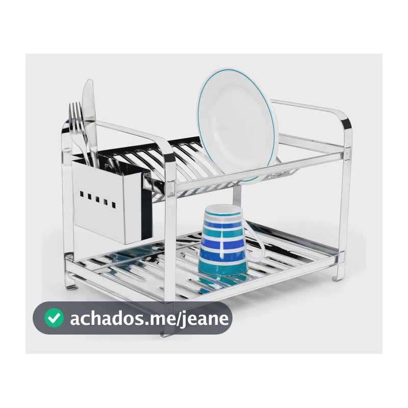 Escorredor De Louca Inox 16 Pratos Talher Inox Mak Inox Cinza