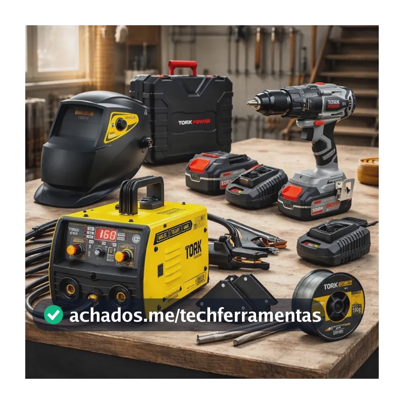 Maquina Solda Mig 160 Sem Gás E Parafusadeira Furadeira Tork Cor Amarelo
