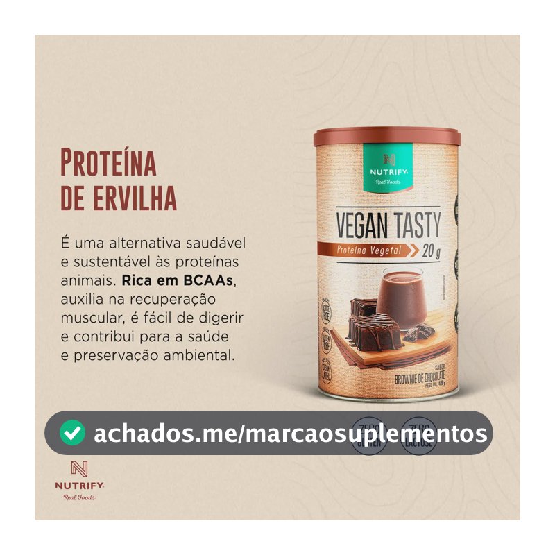 Proteína Vegetal Vegan Tasty Sabor Brownie de Chocolate Lata Com 420g Nutrify