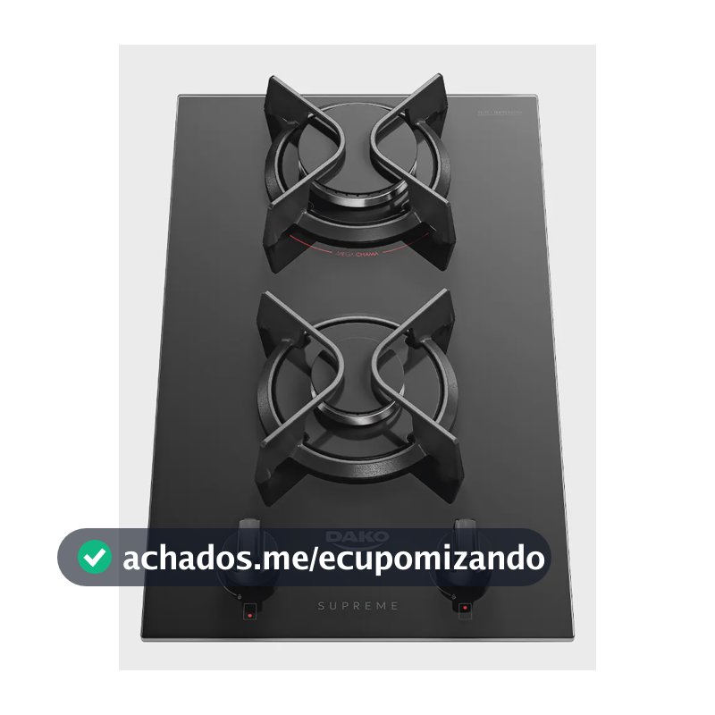 Cooktop A Gás Dako Supreme 2 Bocas Mesa Vidro Temperado Preto