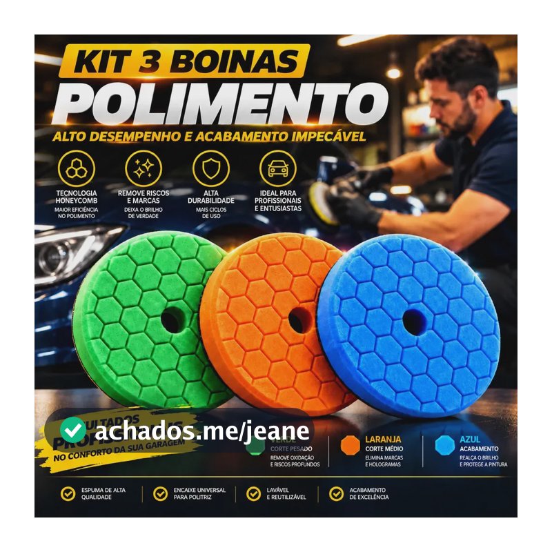 Kit 3 Boinas Espuma 150mm Polimento Automotivo Corte Refino Lustro Velcro Roto Orbital Politriz Detalhamento Hexagonal Para Carro 125mm Espuma Alta Densidade Brilho Acabamento BRASAAUTO