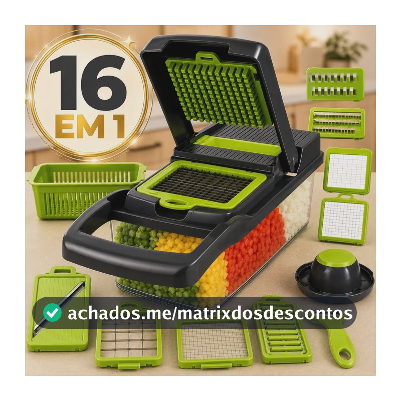 Cortador Fatiador Ralador De Legumes Frutas Vegetais Triturador Picador Manual 16 Peças para Cozinha Mandolin Inox Sólar