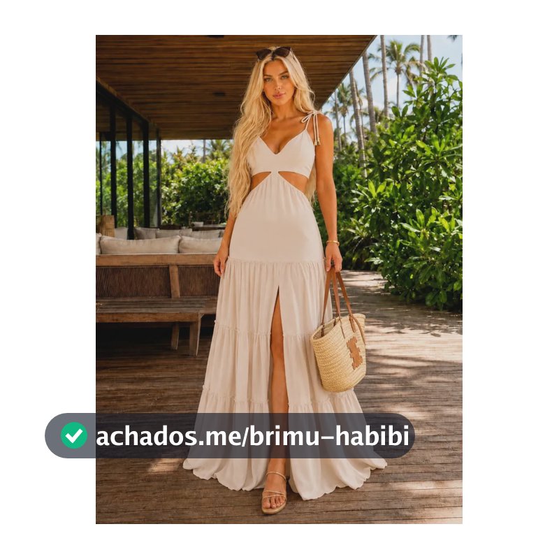 Vestido Longo Feminino Fenda Bojo Recorte Lateral Bege Claro Liso M