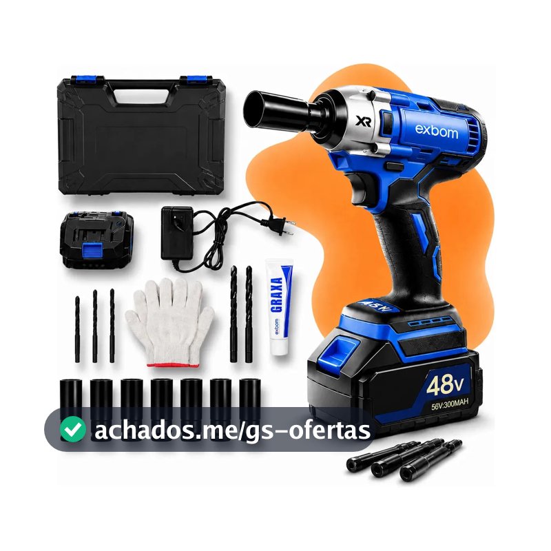 Chave De Impacto Parafusadeira Furadeira Bateria Recarregável Azul 2000mah + Kit De Soquetes De Impacto MQL-CI6480 Exbom 50 Hz/60 Hz