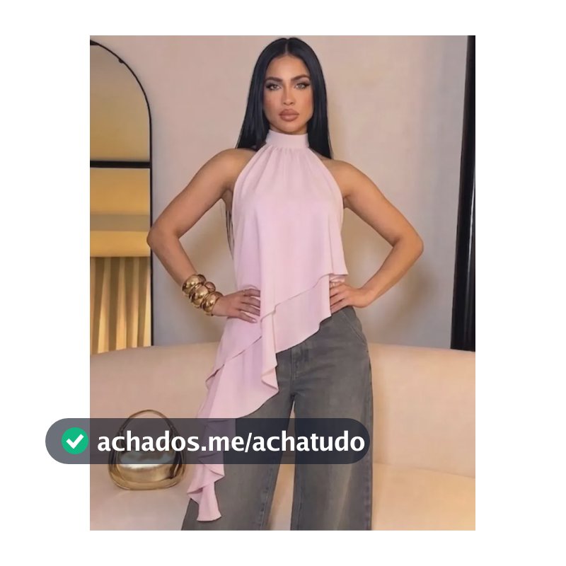 Blusa Feminina Assimétrica Babados Amarração Pescoço Chic Rosa Un