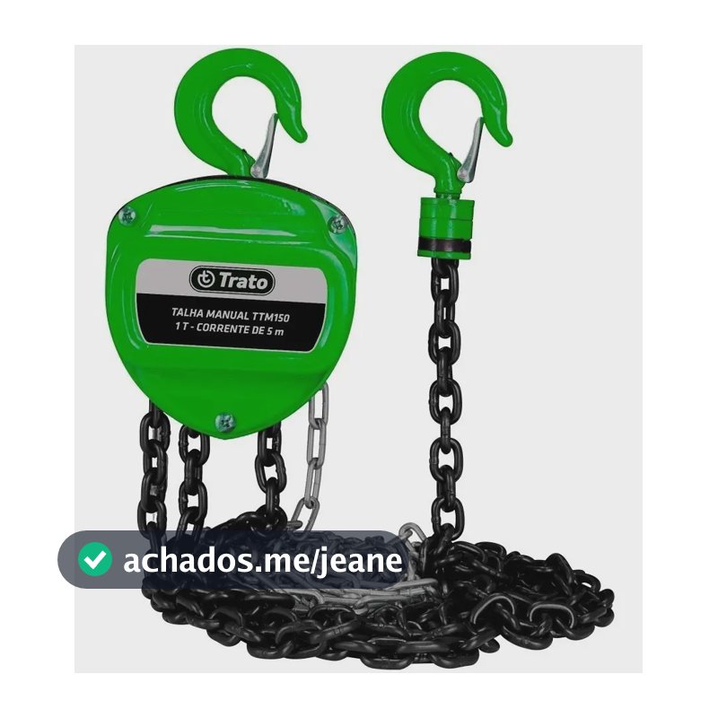 Talha Manual 1 Tonelada 1000 Kg Com Corrente 5 Metros Trato