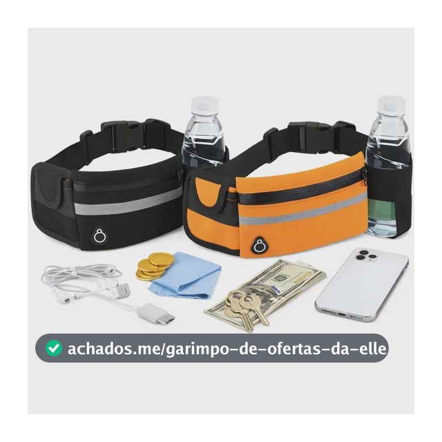 Kit 2 Pochetes Esportiva Impermeável Celular Acessórios Academia Treino Corrida Caminhada Moderna Bolsa Transversal Cintura Moda Blogueira Marca Lemon Shark Cor Preta E Laranja