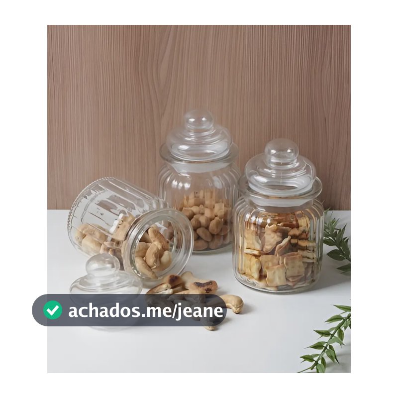 Kit 3 Potes Vidro Tampa Hermética Armazenar Temperos Balas