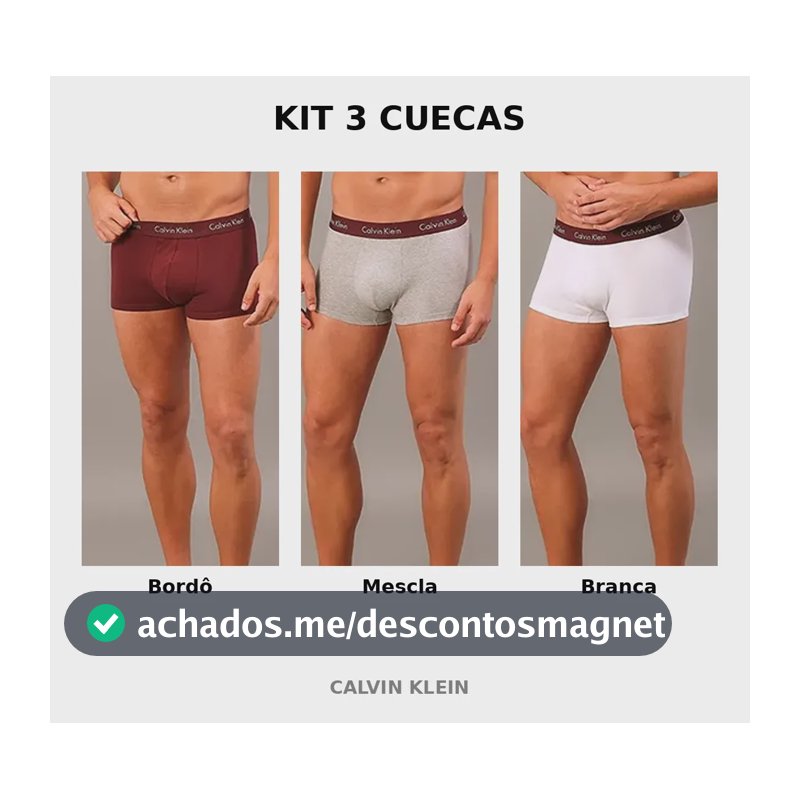 Kit 3 Cuecas Calvin Klein Low Rise Trunk Bordô Liso G