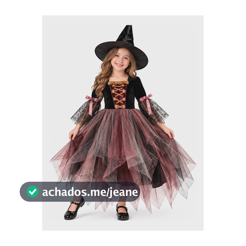Fantasia Vestido De Bruxa Infantil Com Chapéu Halloween 12-14