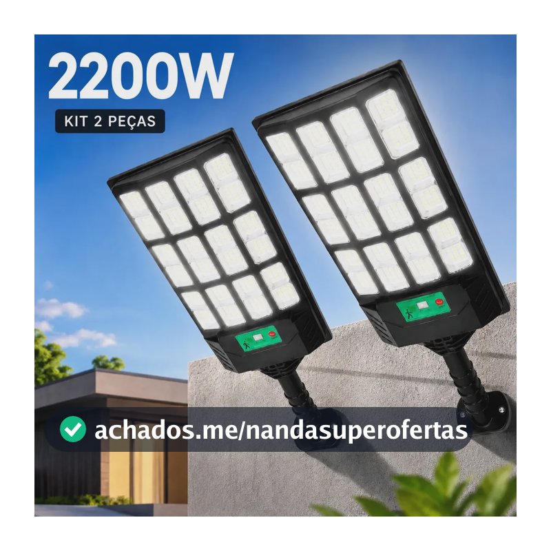 Kit 2 Luminaria Poste Solar 2200w Refletor Led Holofote Com Sensor