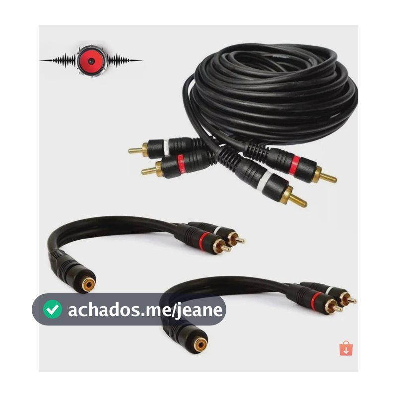 Kit Cabo RCA 5 Metros com 2 Cabo Y 2 Macho 1 Fêmea Alta Condutividade