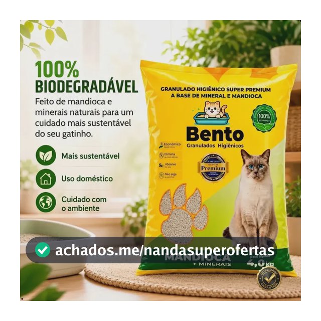 Kit 3 Areia Higiênica Para Gatos 4kg Super Premium Mandioca e Minerais Alta Absorção Controle de Odores Biodegradável Forma Torrões Baixo Pó Não Gruda nas Patas Rende Mais Econômica RD Comercial