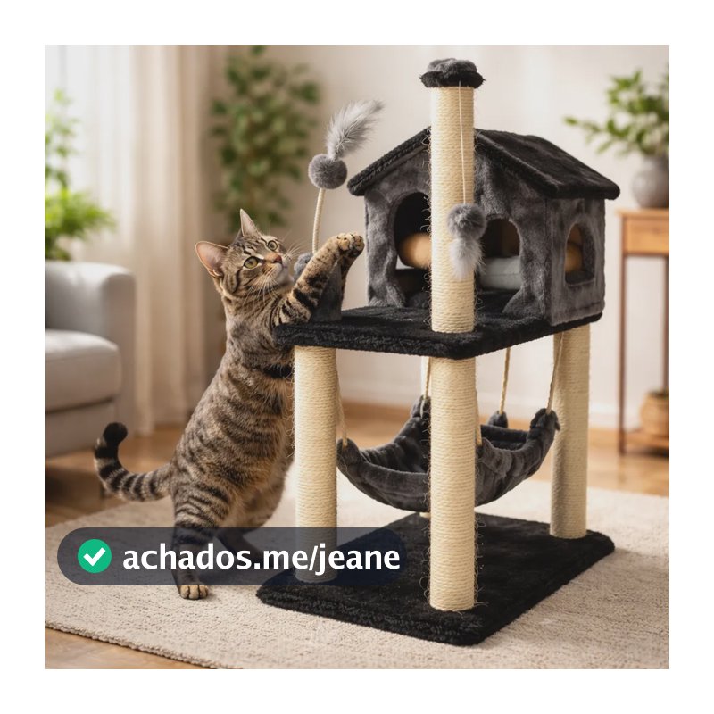 Arranhador Casa Rede Gato Pet Playground Gato Rede Cama Toca Cinza