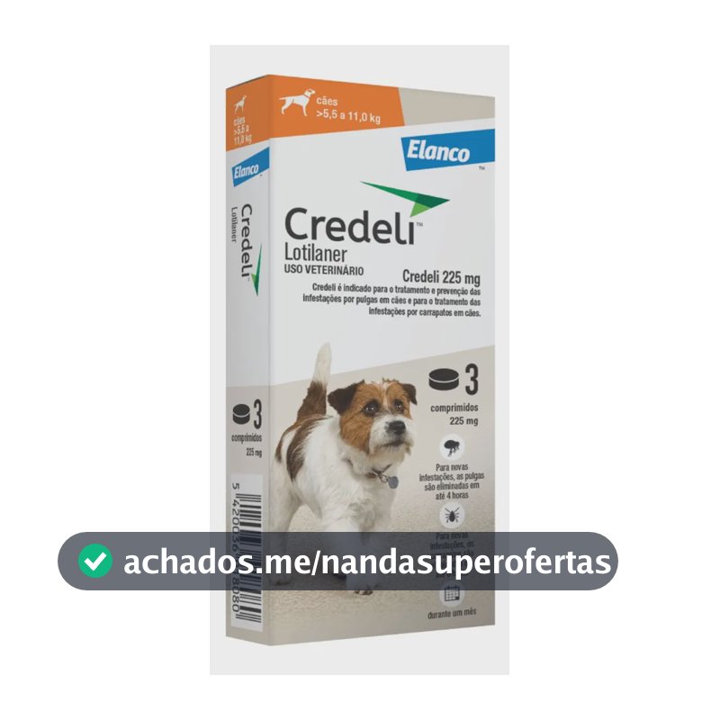 Credeli Elanco 225mg Antipulgas Carrapatos Cães 5,5-11kg 3 Comprimidos