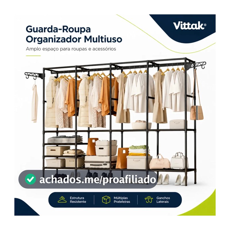 Vittak Guarda Roupa Dobravel Aberto Closet Organizador De Roupas Desmontavel E Arara Organizadora 4 Colunas