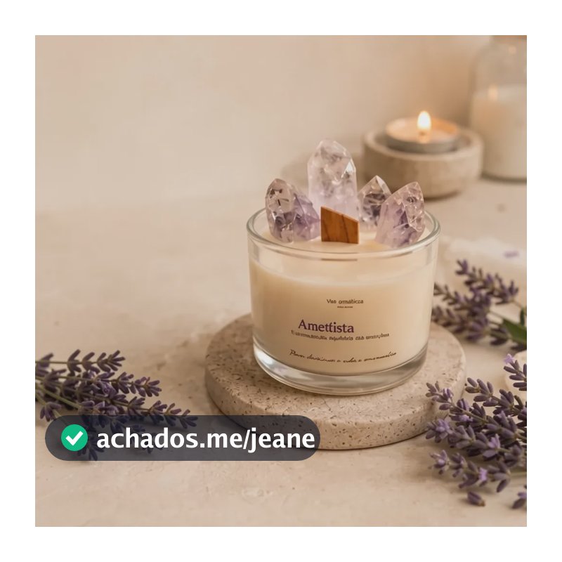 Vela Aromática Ametista E Lavanda Com Cristais E Pavio De Ma Branco Cristal Lavanda 150 Ml