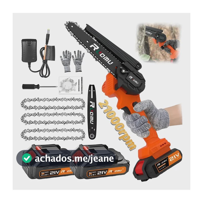 Mini Motoserra Elétrica Portátil 6 Pol Duas Baterias 700w Laranja 110/127/220v