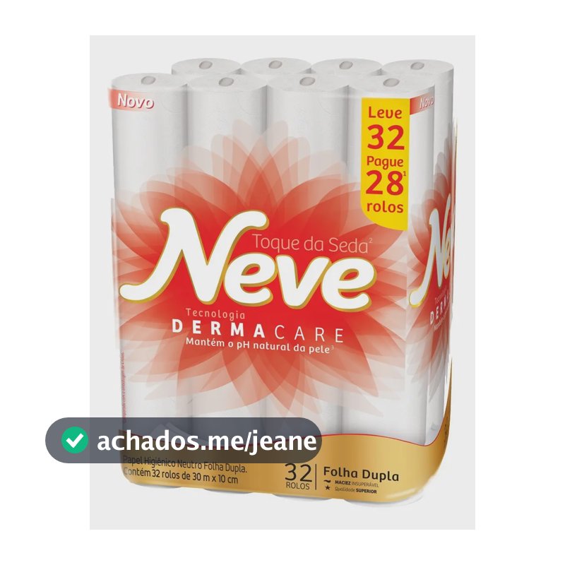 Papel higiênico Neve Toque da Seda folha dupla 30 m de 32 un