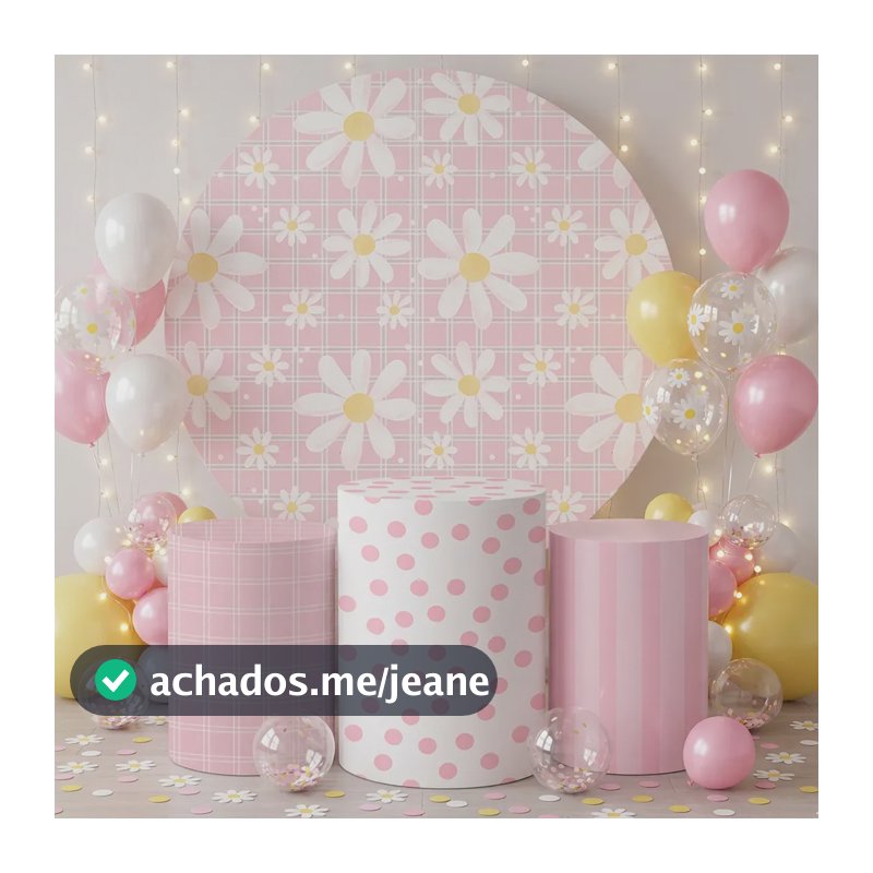 Kit Capa Painel Redondo + 3 Capas Cilindros Flores Margarida Margaridas Rosa Claro - 0098