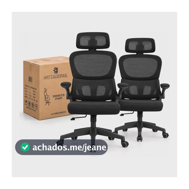 Kit 2 Cadeiras De Escritório Ergonômica Suporte Lombar Nr17 Preto Espuma De Alta Densidade