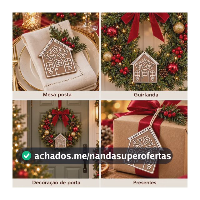 Kit 3 Enfeites Natalino Casinha Decoração Guirlanda Mesa Marrom-claro Casinha Gingerbread Natal Decoração