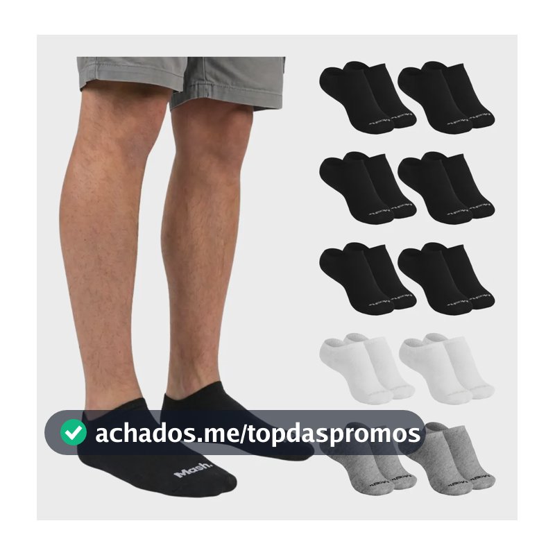 Kit 10 Pares Meia Invisível Soquete Algodão Confortável Mash G ( 39 A 44 ) 6 Preto - 2 Cinza - 2 Branco Meia Invisível Meia Cano... Meia Masculina Meia Feminina Meia Algodão