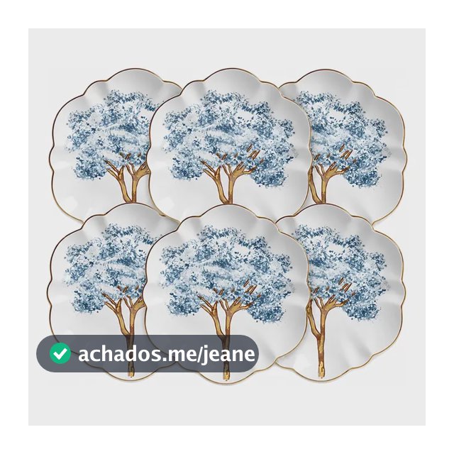 Jogo 6 Pratos Rasos Scalla Ypê Azul 28cm Filete Ouro 24k Azul Florido