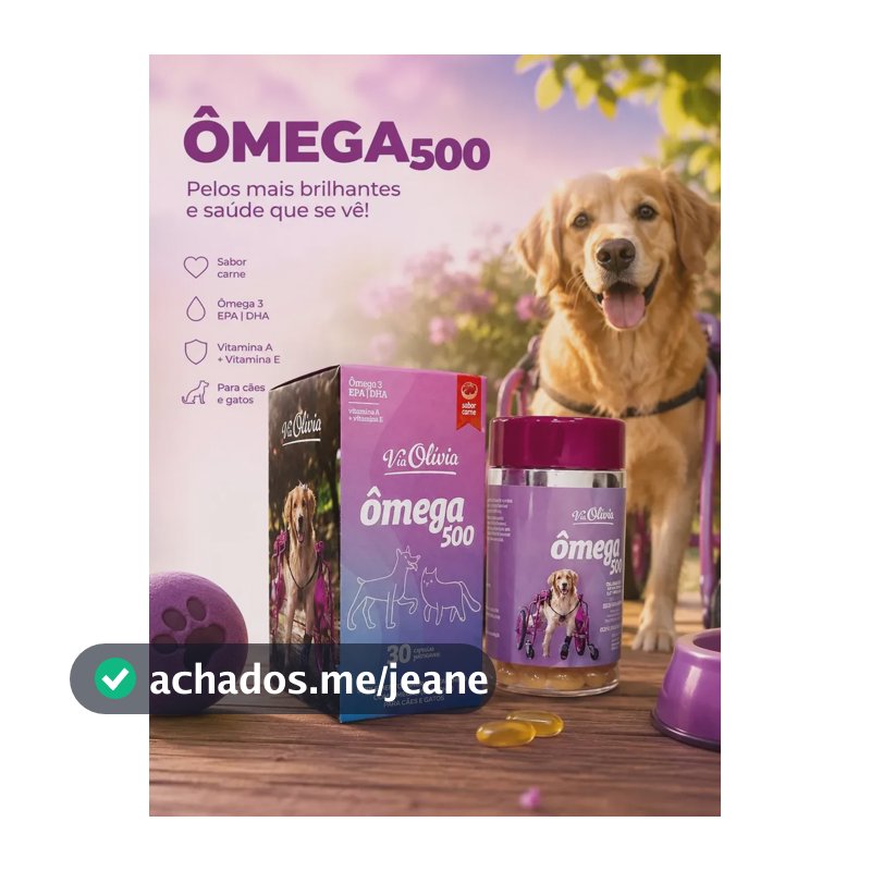 Ômega 500 Via Olívia 30 Cápsulas Para Cães E Gatos