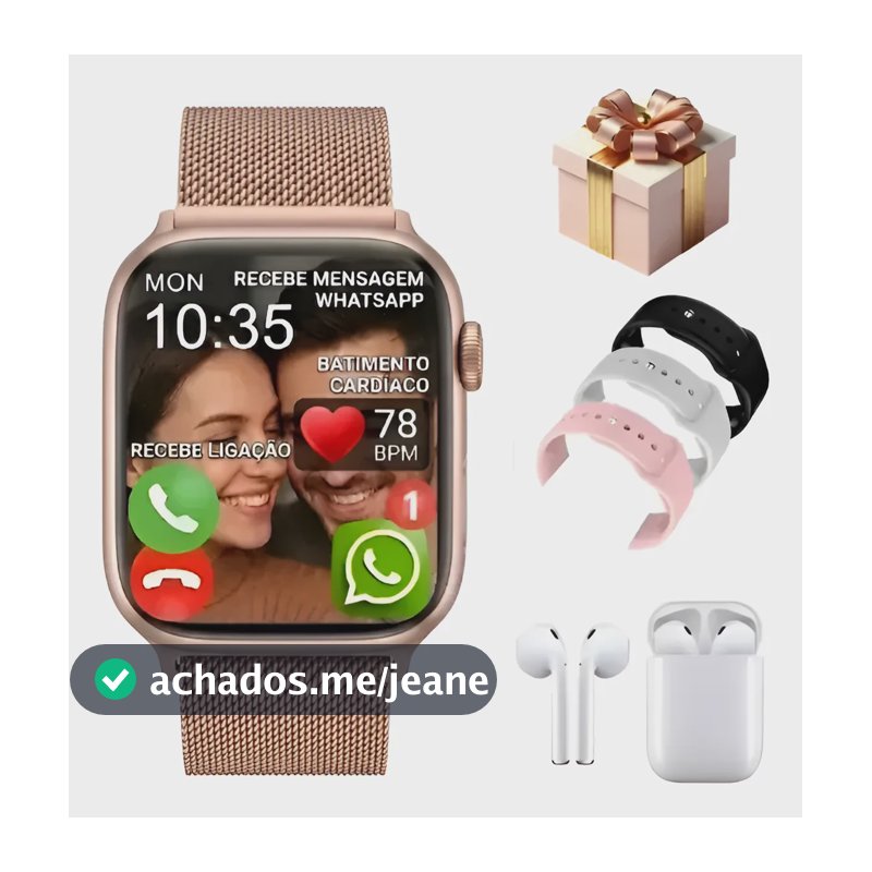 Smartwatch 10 Prova D'água Compatível iPhone Xiaomi Samsung Rose Gold Rosa