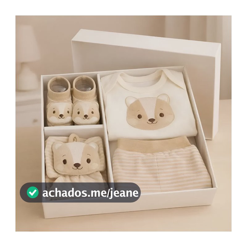 Kit Presente Bebê Recém Nascido Body Mijão Pantufa Naninha Raposinha Bege P