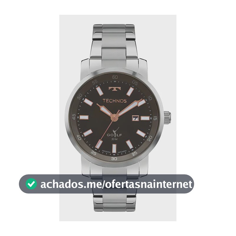 Relógio Technos Masculino Golf 44mm Prata Aço Cinza Resistente 50m